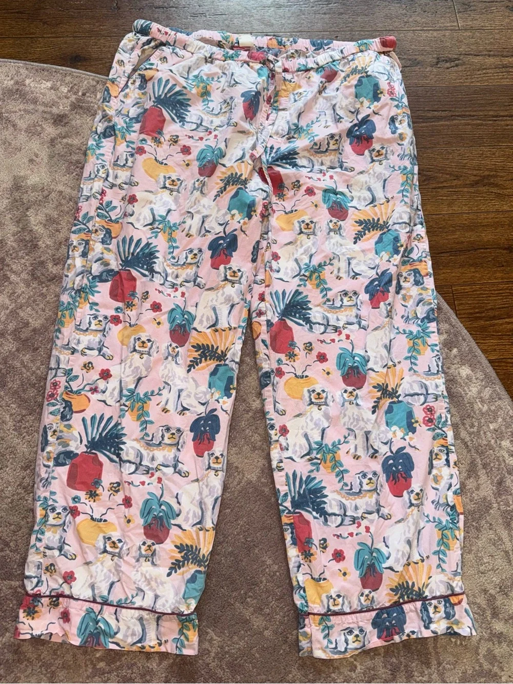 Printfresh XL Good Dog Staffordshire Spaniel Pajama Pants Pink Cotton Poplin